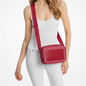 Michael Kors Red Large Signature Logo Crossbody Bag